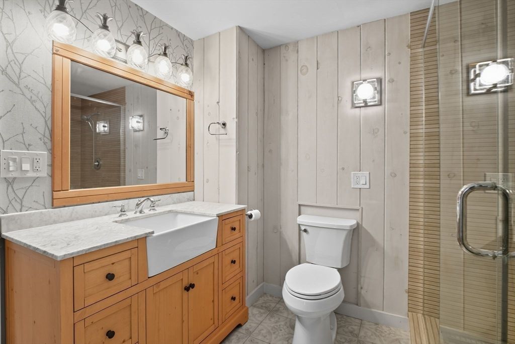 Bathroom, Glass Shower, Interior, Wooden Walls