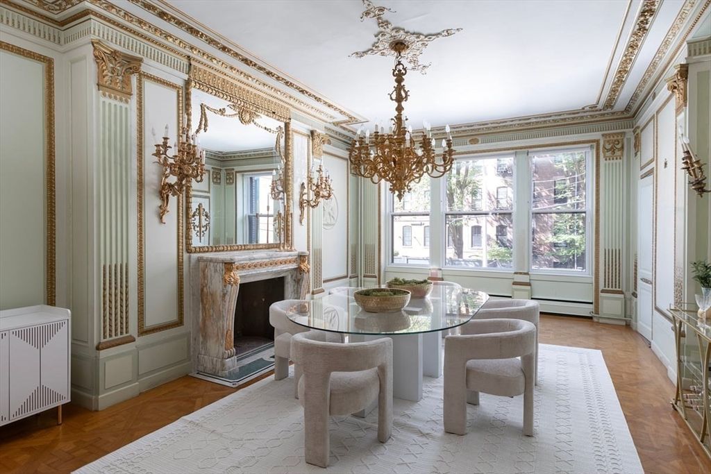 Chandelier, Dining room, Fireplace, Interior, Wood Texture Flooring