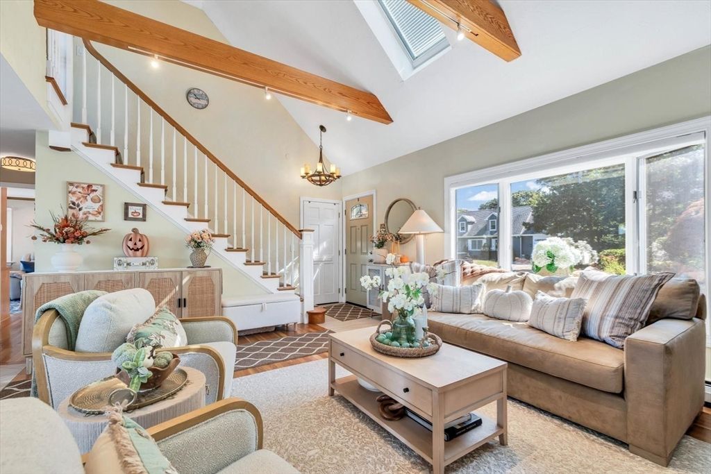 Chandelier, Interior, Living room, Recessed Lighting, Wooden Beams