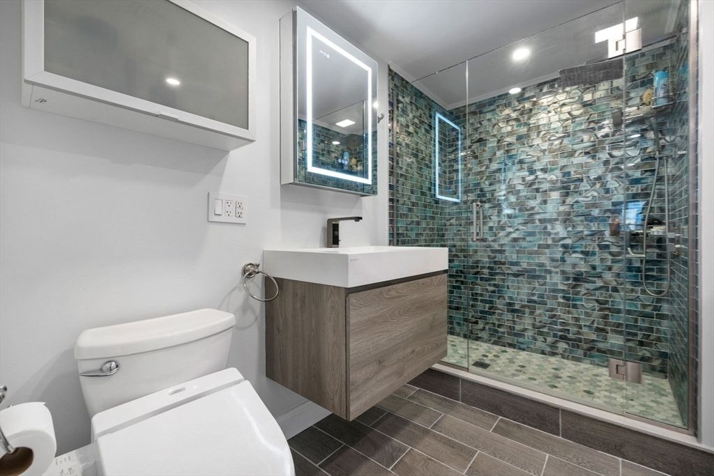 Bathroom, Glass Shower, Interior, Recessed Lighting