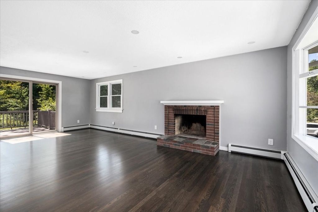 Empty room, Fireplace, Interior, Recessed Lighting, Wood Texture Flooring