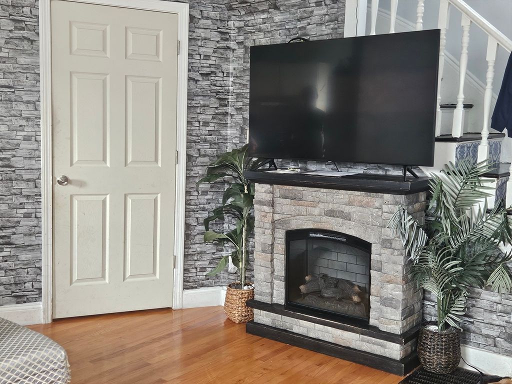 Fireplace, Interior, Stone Walls, Wood Texture Flooring