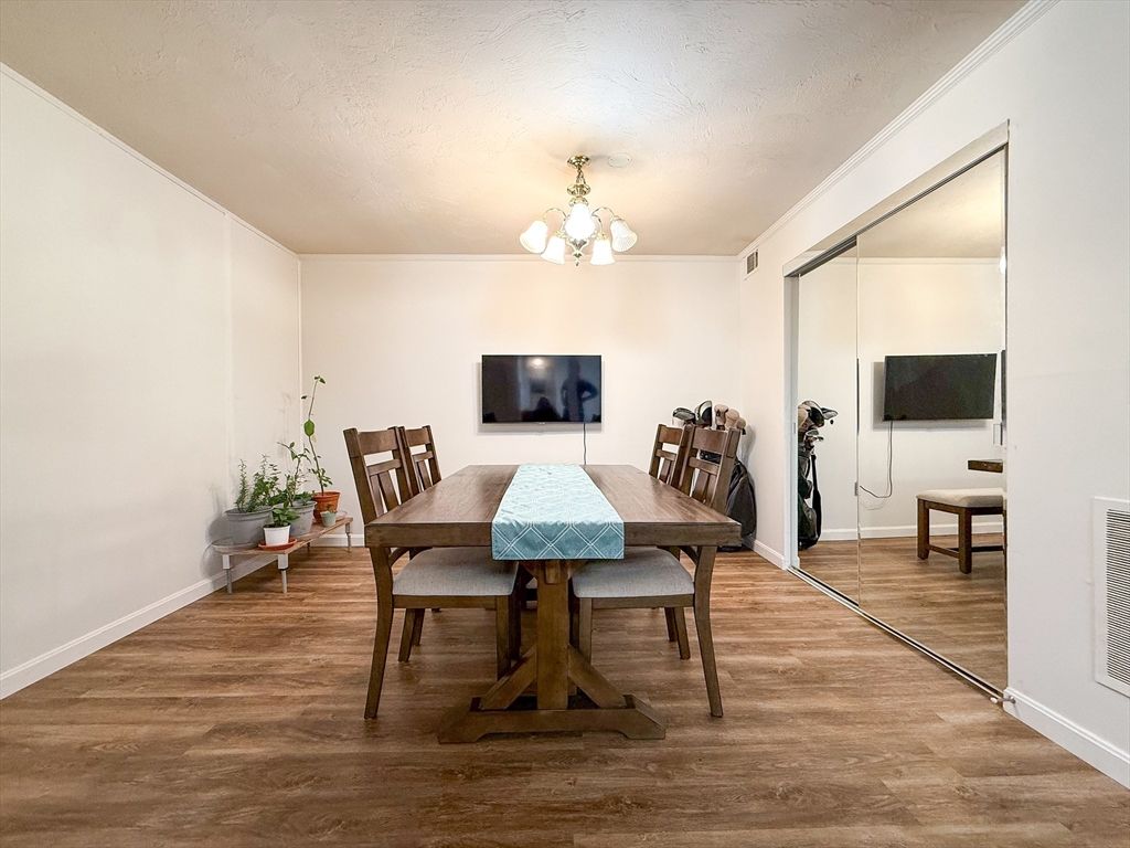 Chandelier, Dining room, Interior, Wood Texture Flooring