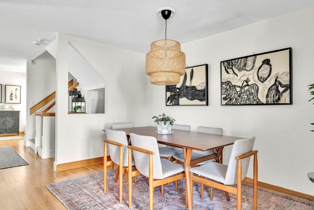 Dining room, Interior, Pendant Lights, Wood Texture Flooring