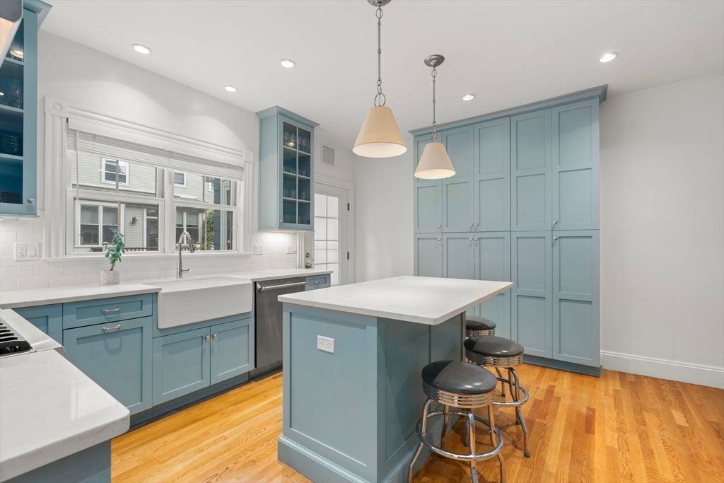 Interior, Kitchen, Pendant Lights, Recessed Lighting, Wood Texture Flooring