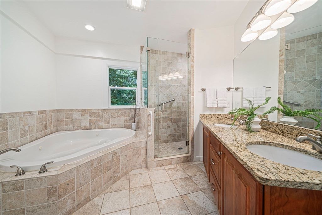 Bathroom, Dual Sink Vanities, Glass Shower, Interior, Recessed Lighting