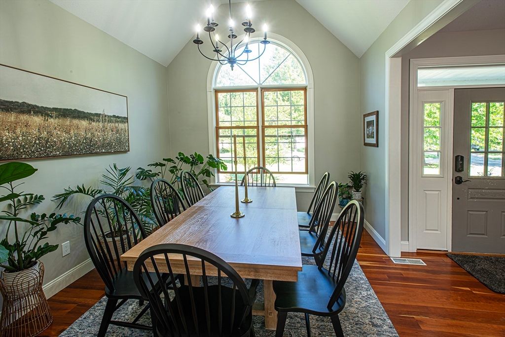 Chandelier, Dining room, Interior, Wood Texture Flooring