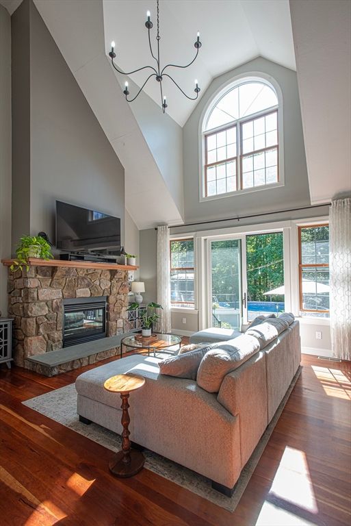 Chandelier, Fireplace, Interior, Living room, Wood Texture Flooring