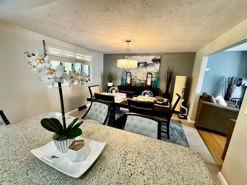 Dining room, Interior, Pendant Lights, Wood Texture Flooring