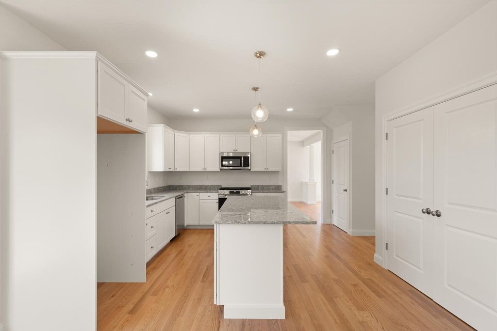 Interior, Kitchen, Pendant Lights, Recessed Lighting, Wood Texture Flooring