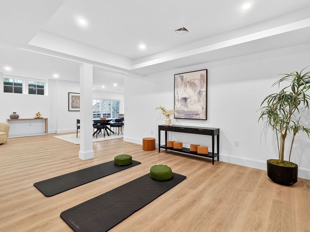 Dining room, Interior, Recessed Lighting, Wood Texture Flooring