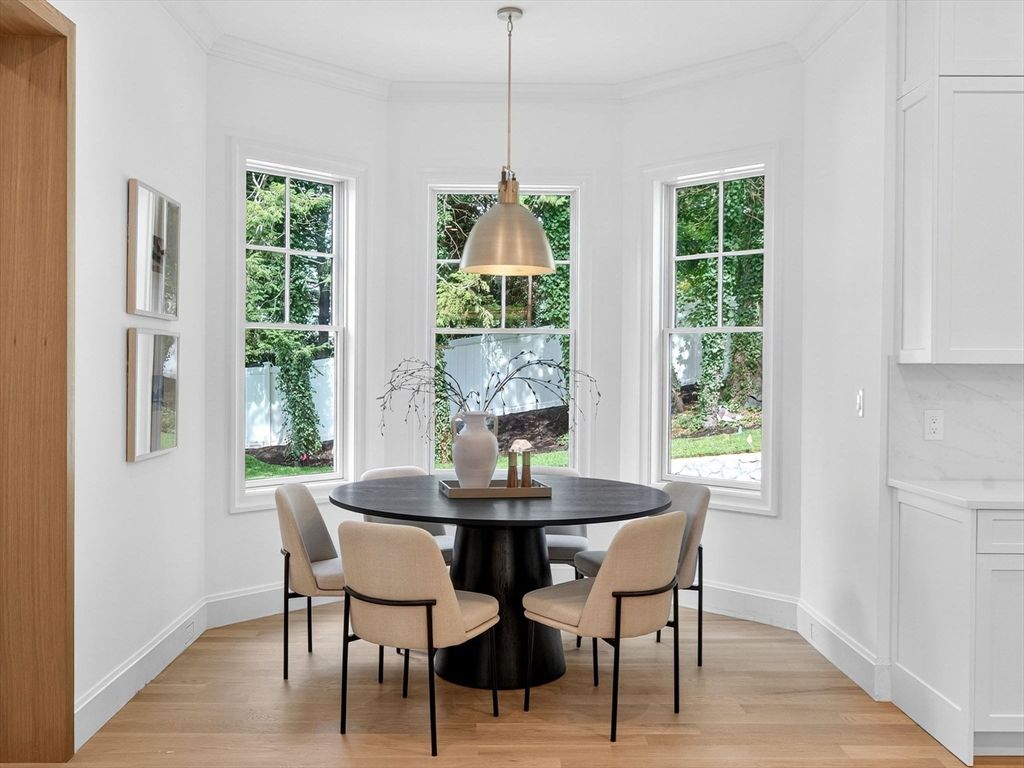 Dining room, Interior, Pendant Lights, Wood Texture Flooring