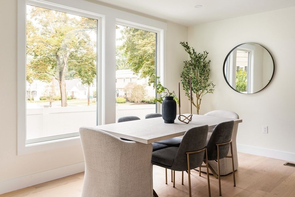 Dining room, Interior, Recessed Lighting, Wood Texture Flooring
