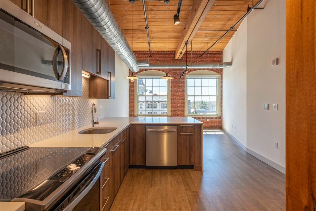 Interior, Kitchen, Stainless Steel Appliances, Stone Walls, Wooden Ceilings, Wood Texture Flooring