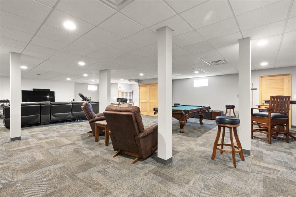Billiard Table, Fitness Equipment, Game Room, Interior, Living room, Recessed Lighting
