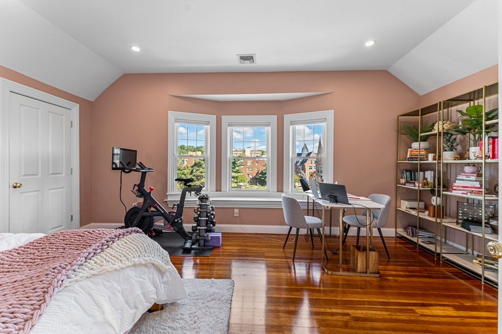 Bedroom, Fitness Equipment, Home Office, Interior, Recessed Lighting, Wood Texture Flooring