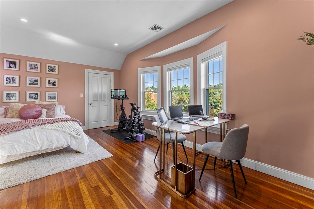 Bedroom, Fitness Equipment, Home Office, Interior, Recessed Lighting, Wood Texture Flooring