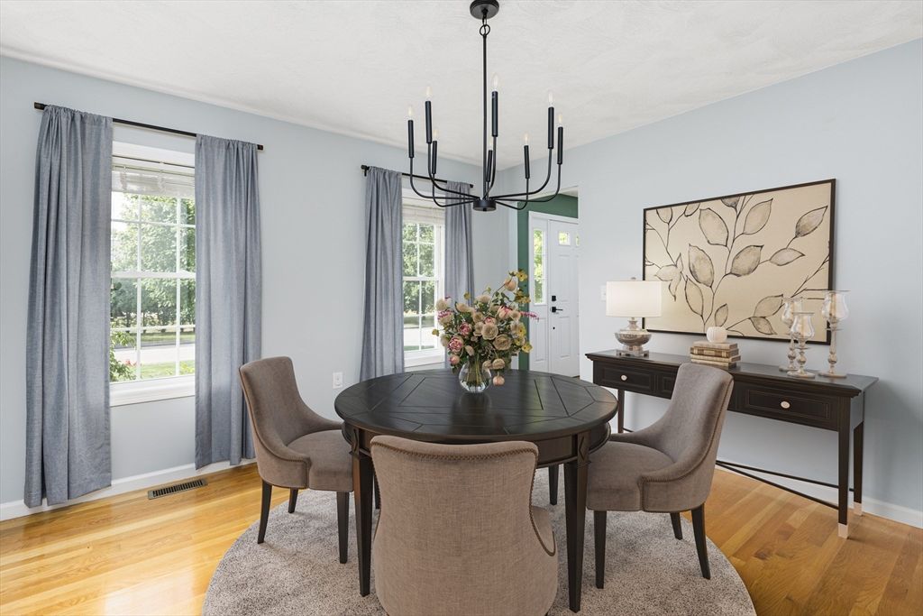 Chandelier, Dining room, Interior, Wood Texture Flooring
