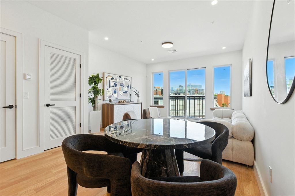 Dining room, Interior, Recessed Lighting, Wood Texture Flooring