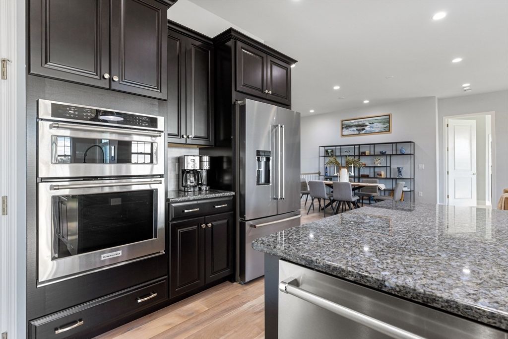 Dining room, Interior, Kitchen, Recessed Lighting, Stainless Steel Appliances, Wood Texture Flooring