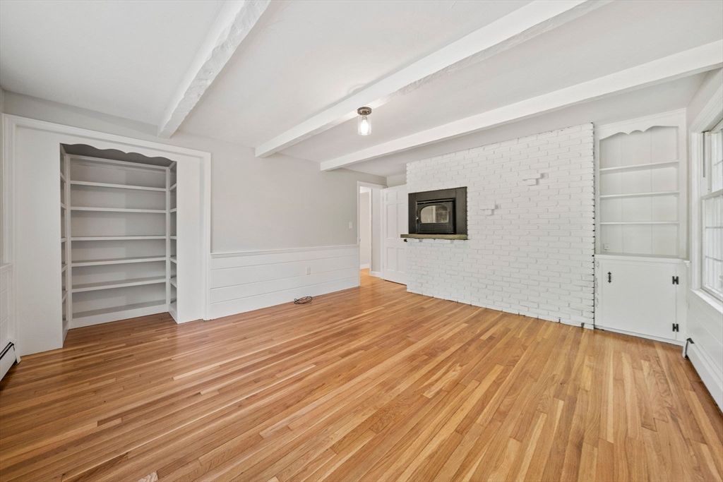 Empty room, Fireplace, Interior, Stone Walls, Wood Texture Flooring