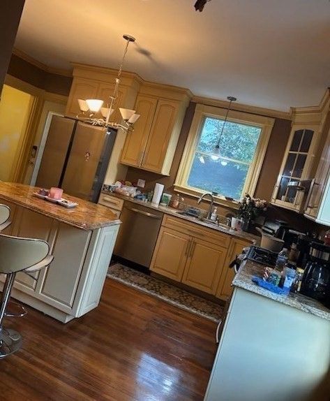 Chandelier, Interior, Kitchen, Pendant Lights, Wood Texture Flooring