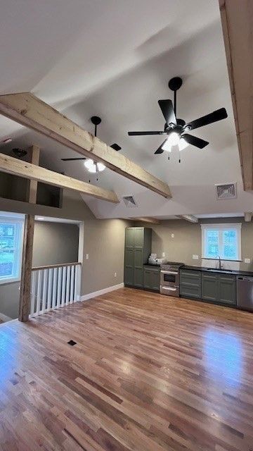 Empty room, Interior, Stainless Steel Appliances, Wood Texture Flooring