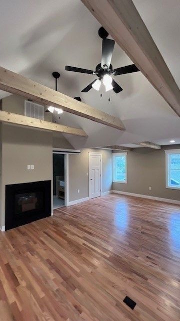 Empty room, Fireplace, Interior, Wooden Beams, Wood Texture Flooring