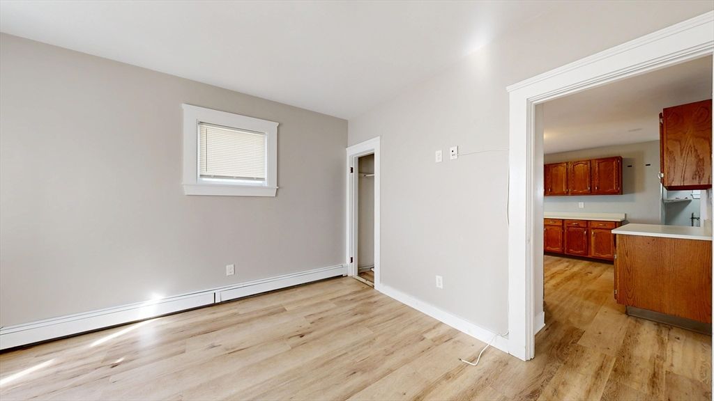 Empty room, Interior, Kitchen, Recessed Lighting, Wood Texture Flooring