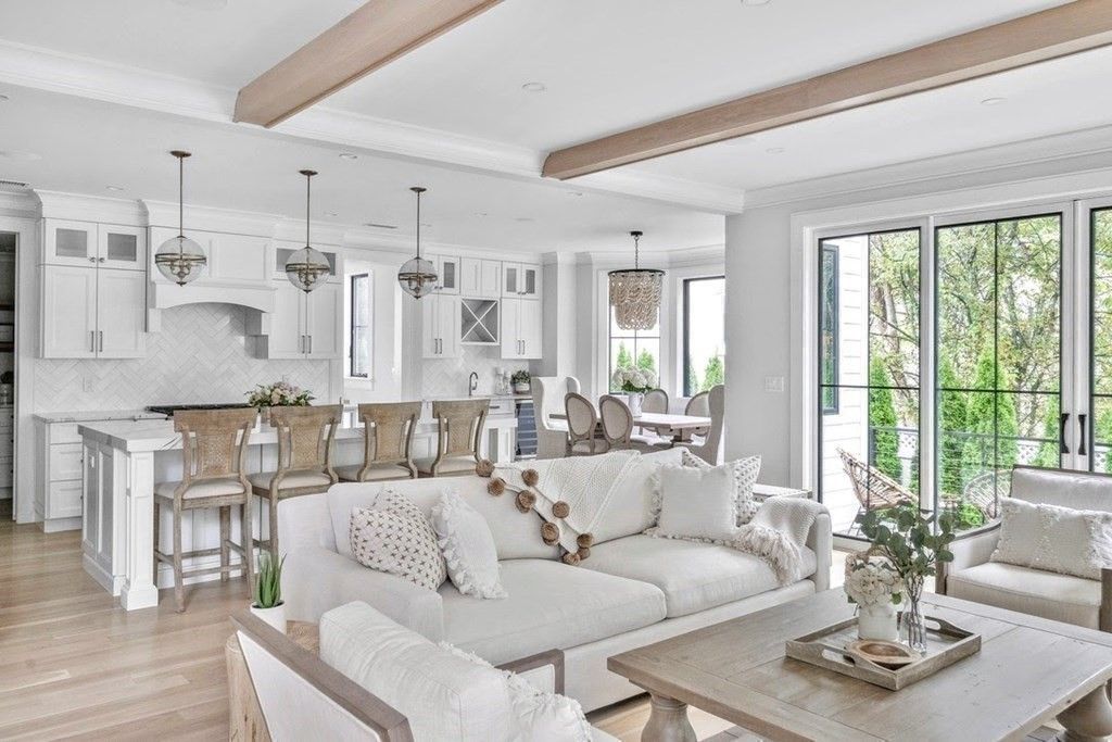 Dining room, Interior, Kitchen, Living room, Pendant Lights, Recessed Lighting, Wooden Beams, Wood Texture Flooring