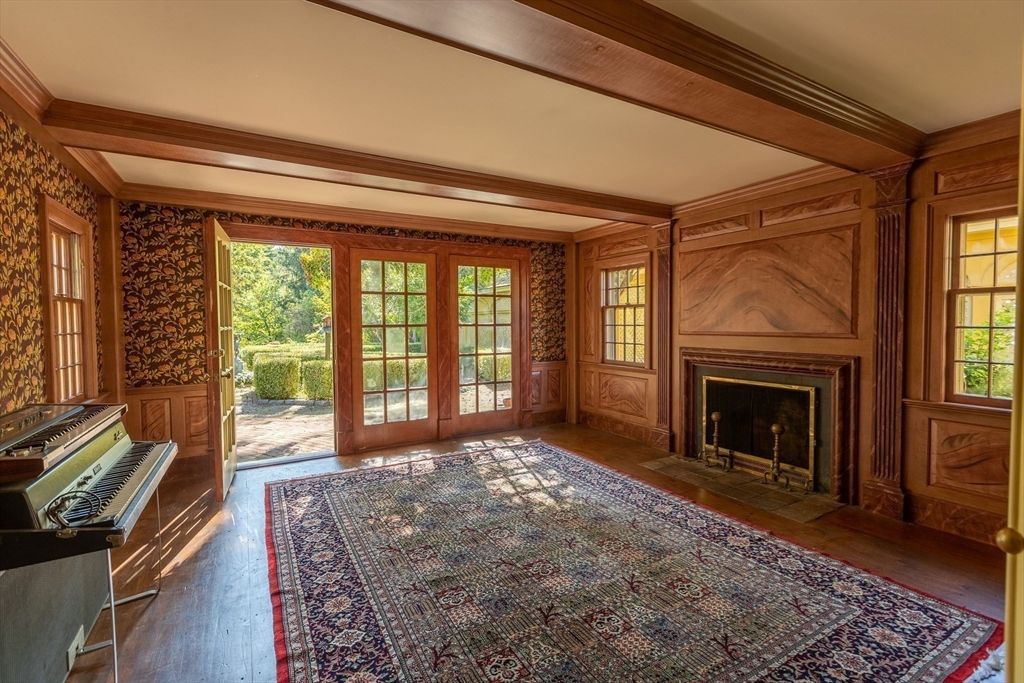 Fireplace, Interior, Piano, Wood Texture Flooring, Wooden Walls