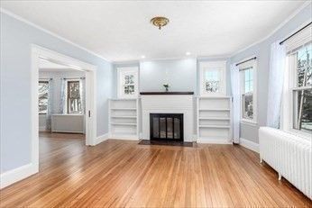 Empty room, Fireplace, Interior, Recessed Lighting, Wood Texture Flooring