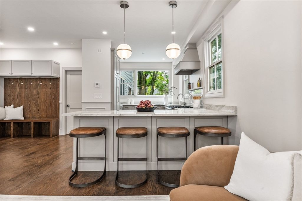 Interior, Kitchen, Pendant Lights, Recessed Lighting, Wood Texture Flooring