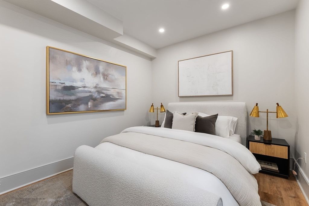 Bedroom, Interior, Recessed Lighting, Wood Texture Flooring