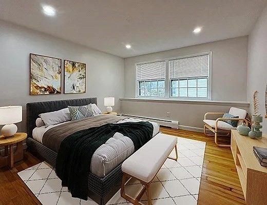 Bedroom, Interior, Recessed Lighting, Wood Texture Flooring