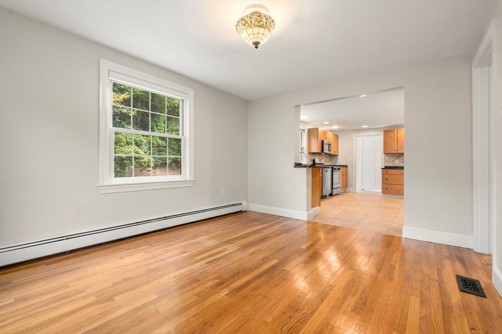 Empty room, Interior, Kitchen, Recessed Lighting, Wood Texture Flooring