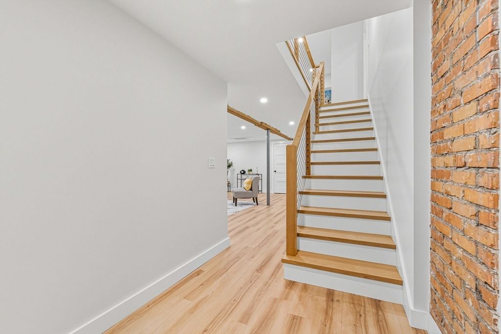 Interior, Recessed Lighting, Stone Walls, Wood Texture Flooring