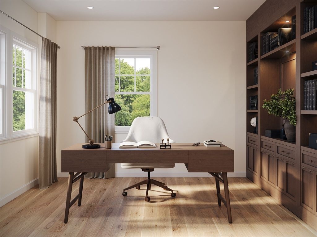 Home Office, Interior, Recessed Lighting, Wood Texture Flooring