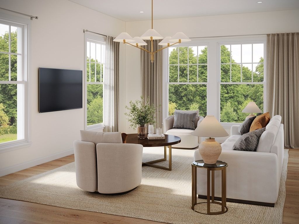 Chandelier, Interior, Living room, Recessed Lighting, Wood Texture Flooring