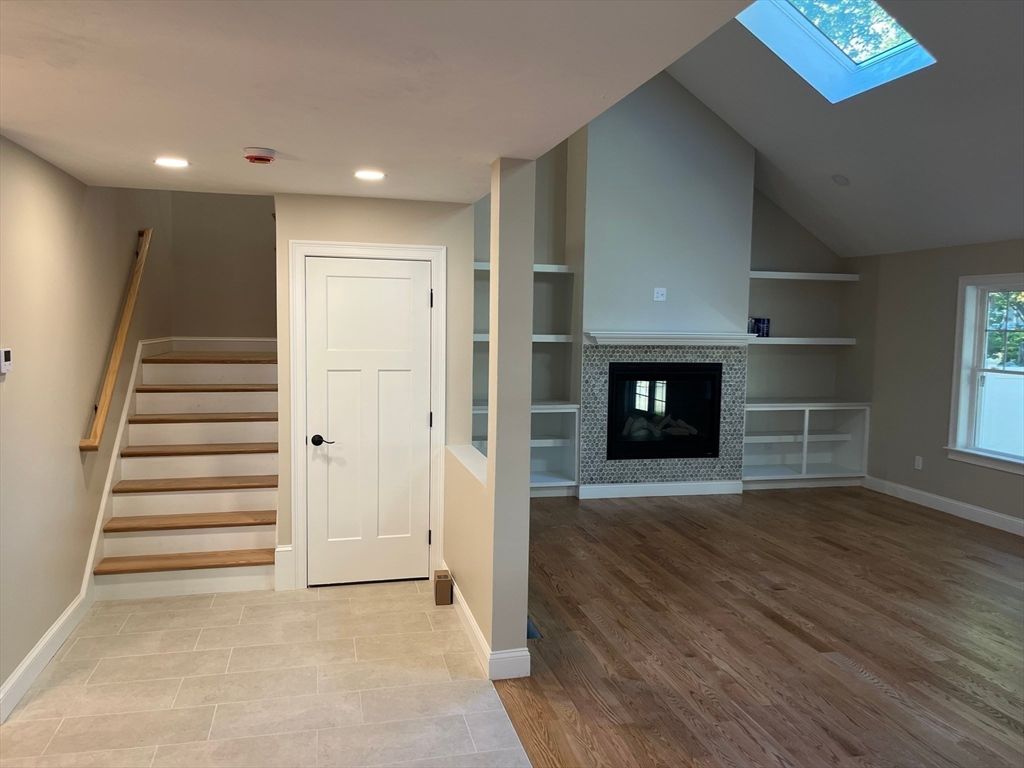 Fireplace, Interior, Recessed Lighting, Wood Texture Flooring
