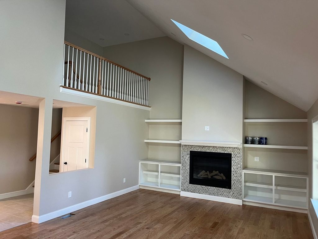 Fireplace, Interior, Recessed Lighting, Wood Texture Flooring