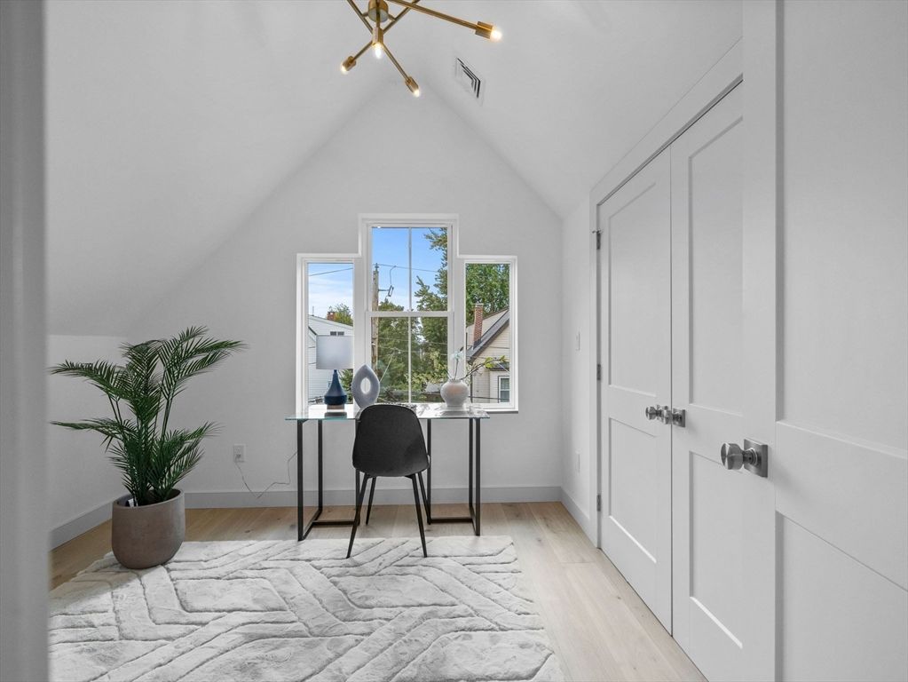 Home Office, Interior, Pendant Lights, Wood Texture Flooring