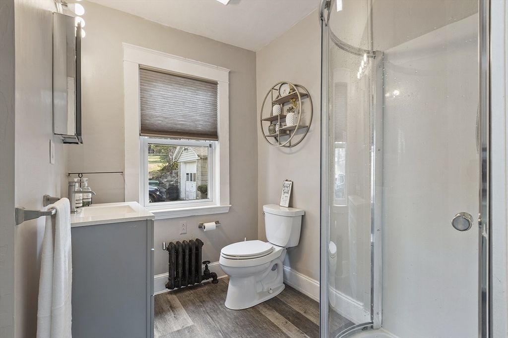 Bathroom, Glass Shower, Interior, Wood Texture Flooring