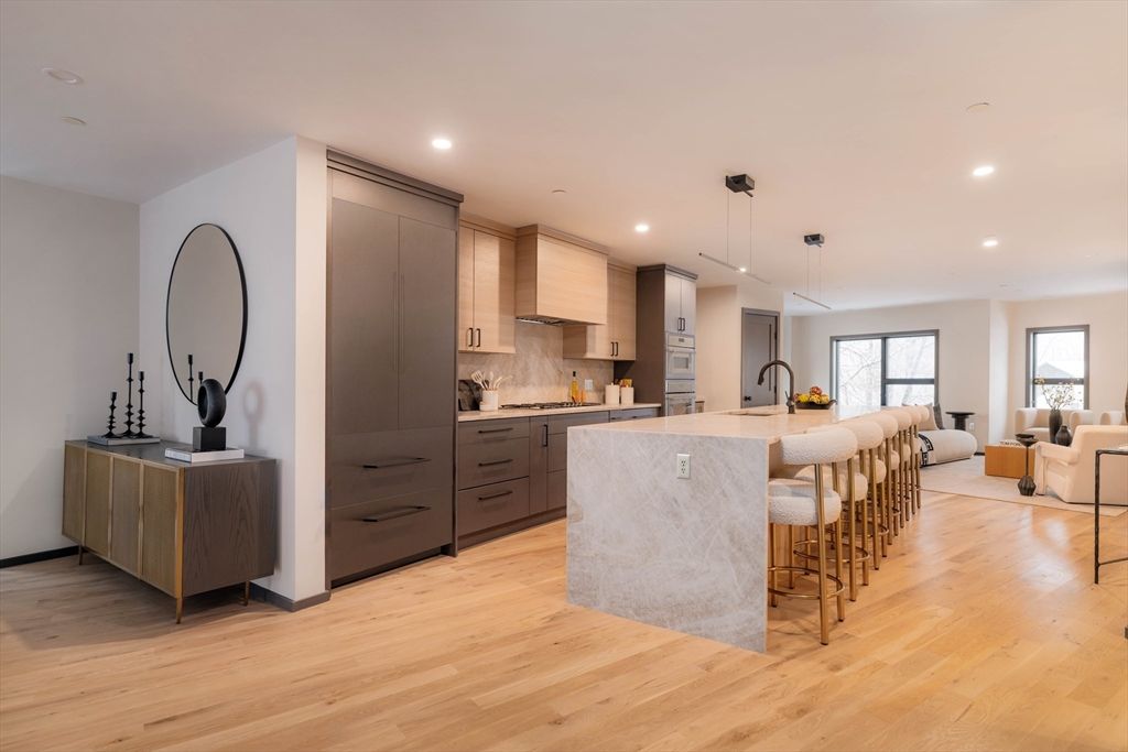Interior, Kitchen, Living room, Pendant Lights, Recessed Lighting, Wood Texture Flooring