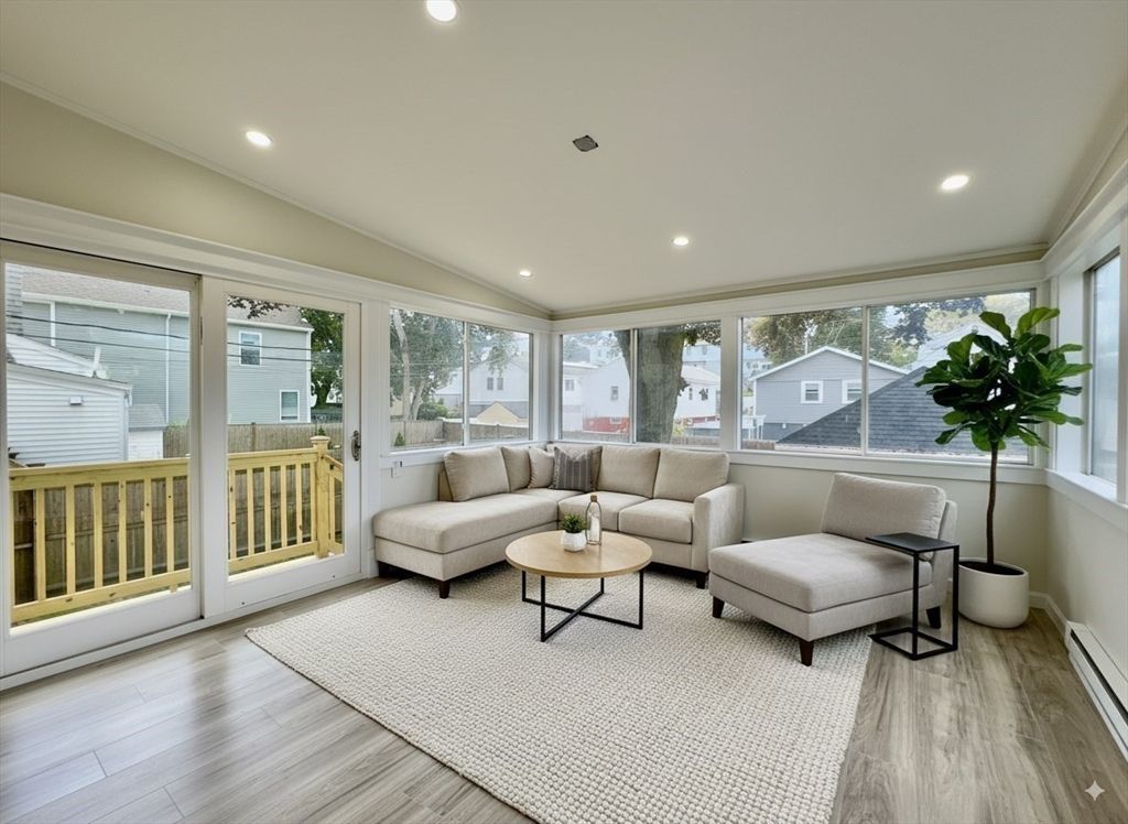 Interior, Living room, Recessed Lighting, Wood Texture Flooring