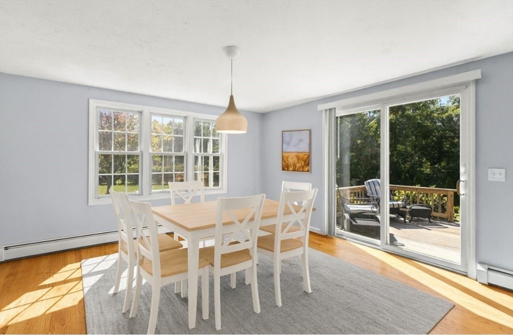 Dining room, Interior, Pendant Lights, Wood Texture Flooring