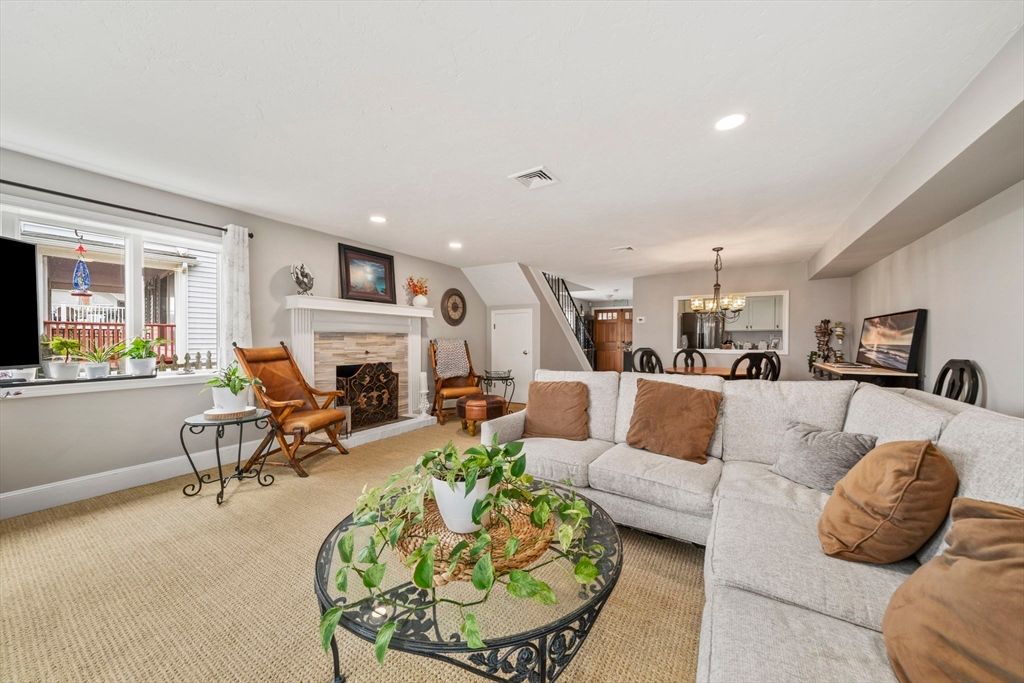 Chandelier, Dining room, Fireplace, Interior, Living room, Pendant Lights, Recessed Lighting