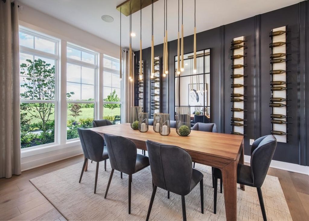 Dining room, Interior, Pendant Lights, Wood Texture Flooring