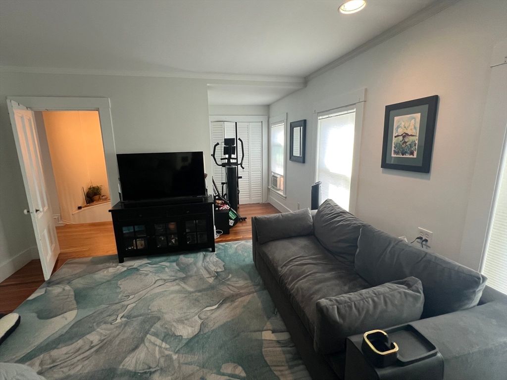 Fitness Equipment, Interior, Living room, Recessed Lighting, Wood Texture Flooring