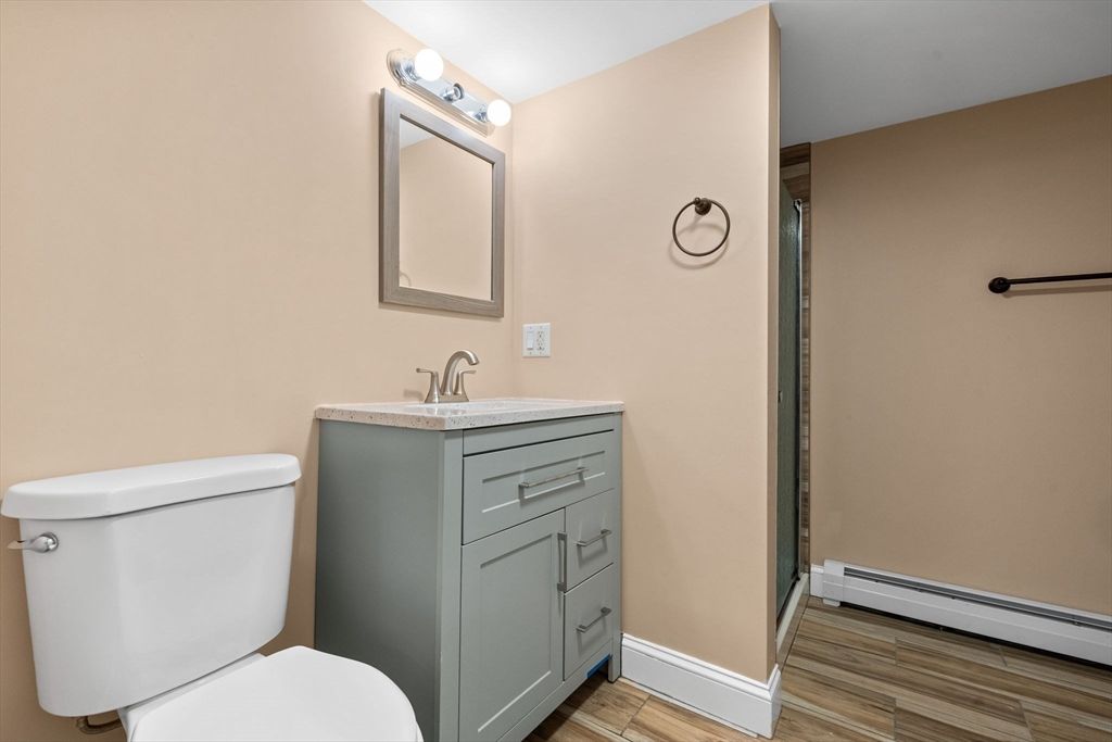Bathroom, Glass Shower, Interior, Wood Texture Flooring